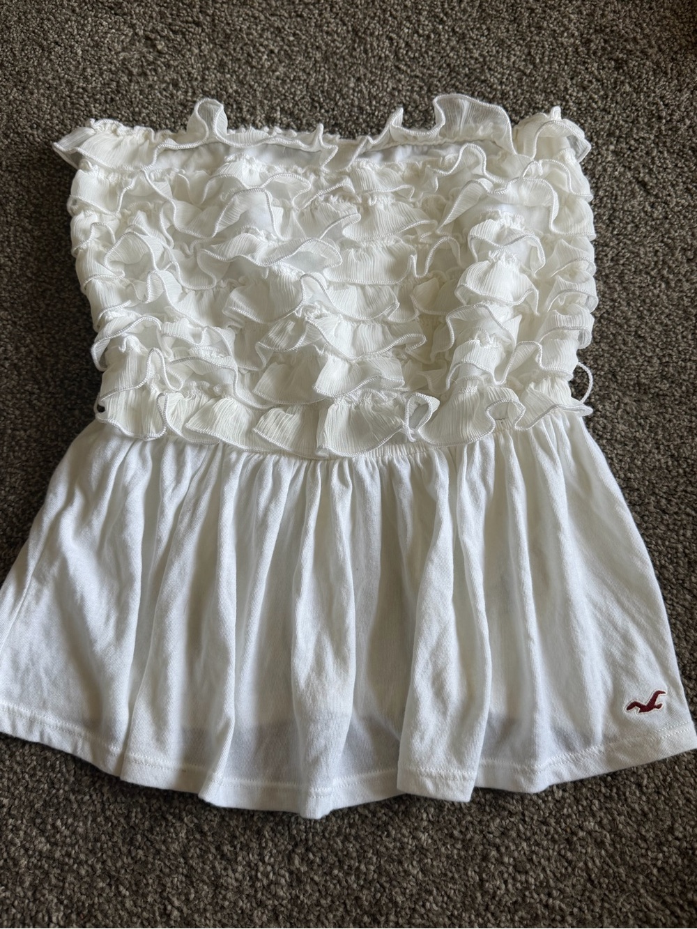 Hollister White Ruffled Strapless Tube Top